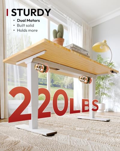 SANODESK Solid Bamboo Dual Motor Standing Desk, 220 lbs, 60×30