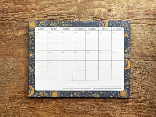 Celestial Monthly Desk Planner, Sun and Moon Monthly Fill-In Desk Planner, Large Monthly Grid Fill-In Desk Planner Pad, Open Dated 13.25 in by 10 in Calendar Pad with Chipboard Backer, 50 Sheets by Noteworthy Paper