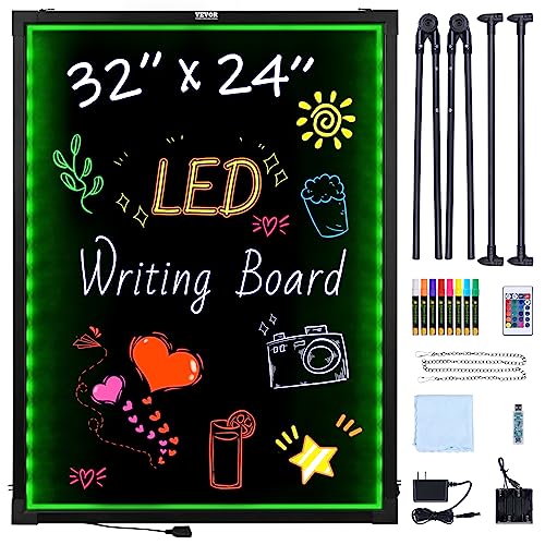 VEVOR 32"x24" LED Message Writing Board, Menu Sign Boards, Illuminated Erasable Lighted Chalkboard, Neon Effect Drawing Panel with 8 Fluorescent Chalk Markers and Remote Control