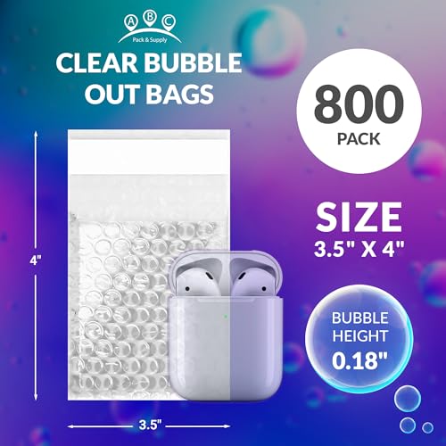 ABC PACK & SUPPLY Bubble Wrap Pouches, 3.5 x 4 Inch Clear Self Seal Packing Bags, Polyethylene Cushioning Sleeves for Shipping, Moving, Storage, Pack of 800