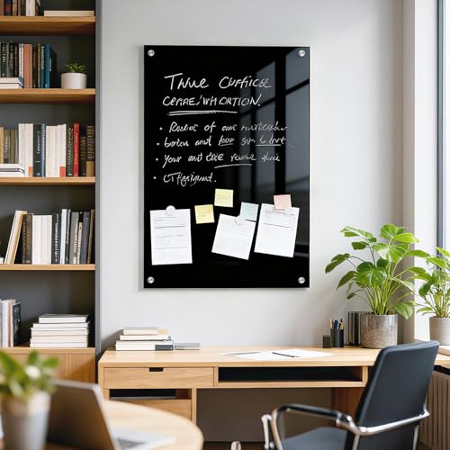 AMUSIGHT 36” x 24” Black Dry Erase Board, Magnetic Tempered Glass Board