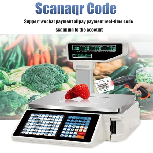 UMJIGF Digital Price Label Printing Scale, Electronic Weight Calculator Barcode Scales, Electronics Barcode Thermal Printer, for Supermarket/Retail Store,Machine+Cashbox,Machine+Scanner