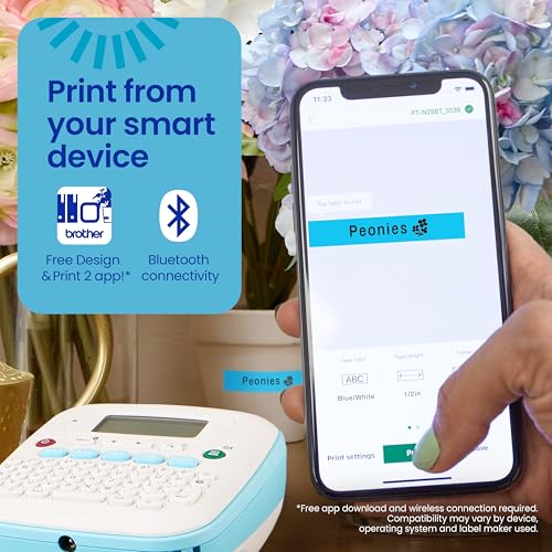 Brother P-Touch PT-N25BT Personal Connected Label Maker, Bluetooth, Design&Print2 app, Portable, Handheld and Prints with P-Touch Btag½â€ (12mm) Wide Color Label Tapes