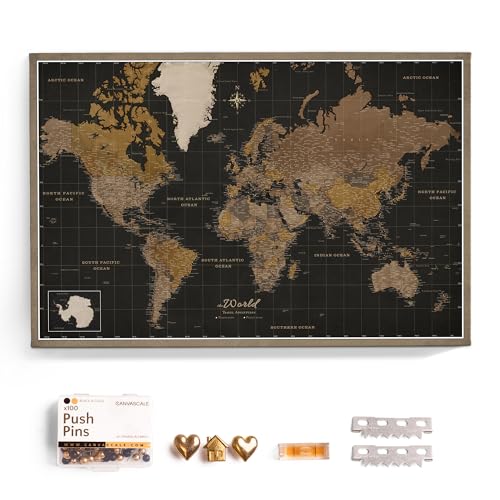 Canvas World Map with Cork Pin Board - English Lettering - Decorative Wall Decoration for All Rooms - Canvas Pictures with World Map Motif (70x50 cm, Pattern 5)
