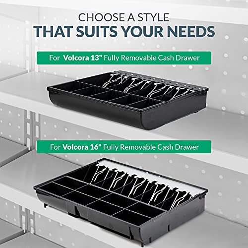 Volcora Cash Drawer Tray - 11.7 x 10.3 x 2.3 Inch Cash Register Insert - 4 Bill / 5 Coin Replacement Cash Tray 13" Fully-Removable Drawers - Stainless Steel Currency Compartment Money Storage
