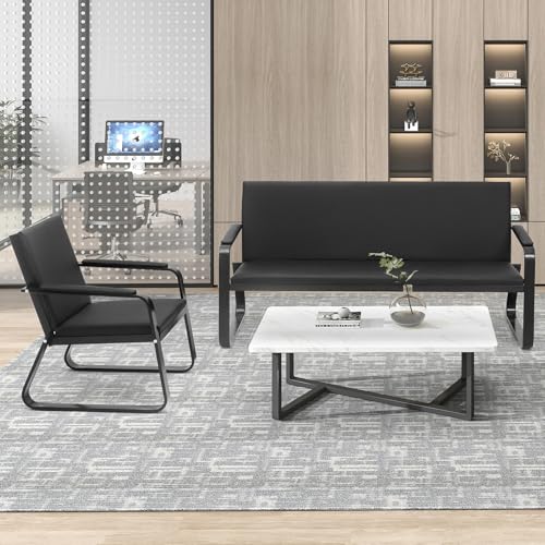 wonline 3-Seat Waiting Room Bench with Armrest PU Leather Office Waiting Room Furniture, Office Guest Seating Lobby Conference Reception Chair for Airport Clinic Hospital