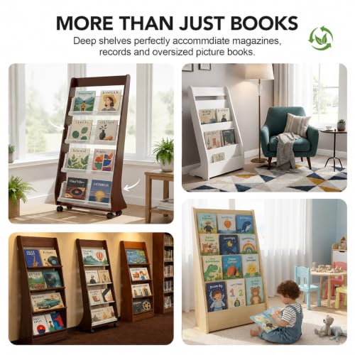 Quvex 7-Tier Magazine Rack, 44" Tall Curved Wooden Display Stand