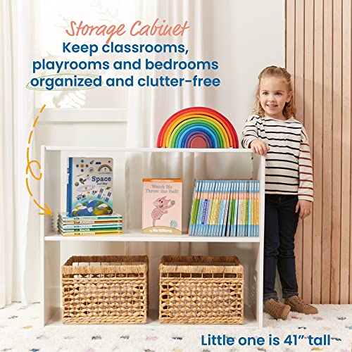 ECR4Kids Streamline 2-Shelf Double-Sided Storage Cabinet, 30in, Double-Sided Display, White Wash