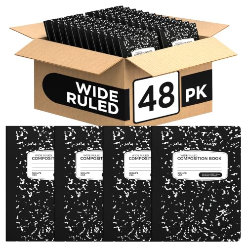 VEEBOOST Composition Notebook Wide Ruled Marble Composition Notebooks Bulk Wide Ruled Notebooks for School 9.75 x 7.5” 200 Pages 100 Sheets (48 Pack)