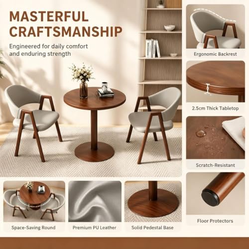 HXNXSY 23.6" Walnut Round Dining Table for 2, Office Table and Chair Set