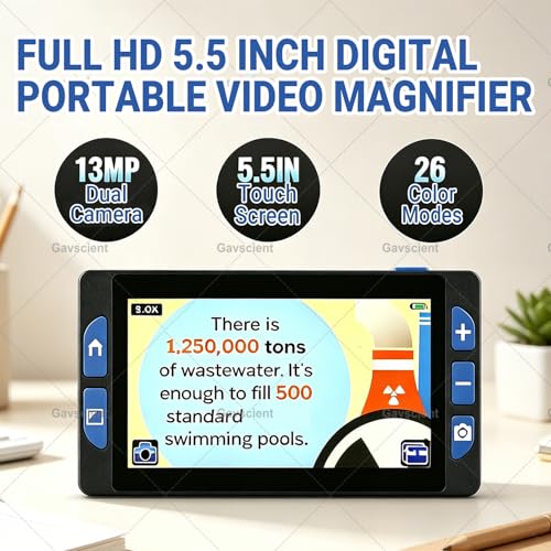Portable Digital Magnifier, 5.5 inch Display Screen 2X/8X/15X/32X Electronic Reading Aid, Dual Camera Screen Lock Electronic Magnifier, for Visually Impaired