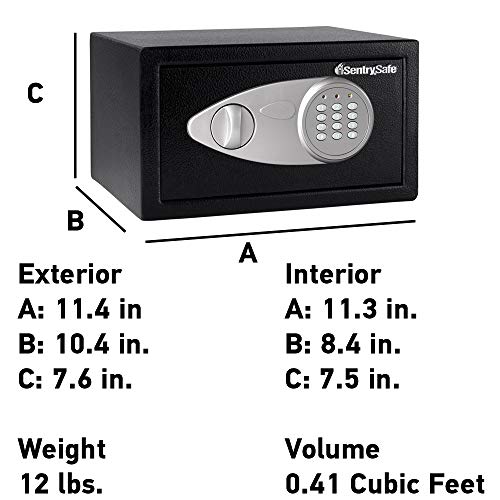 SentrySafe Medium Safe with Digital Keypad, Lock Box with Code has Interior Lining and Bolt Down Kit that Secures Pistol, Money, 0.41 Cubic Feet, 7.6 x 11.4 x 10.4 Inches, X041E