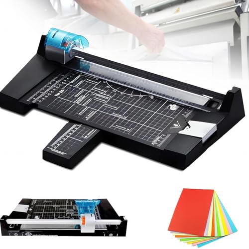 Heavy Duty Rotary Paper Cutter, Manual A4 Paper Trimmer with 4 Blades for Straight, Wave, Dotted, and Creasing Lines, Guillotine Paper Cutter for Photos and Cards