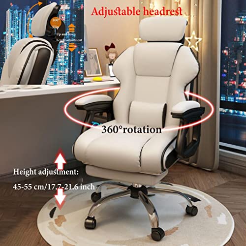 GIZNXBA Office Chair with Foot Rest Desk Office Chair Big High Back Task Chairs with Arms PU Leather Computer Chair Managerial Executive Swivel Chair with Lumbar Suppor (Color : /Brown)