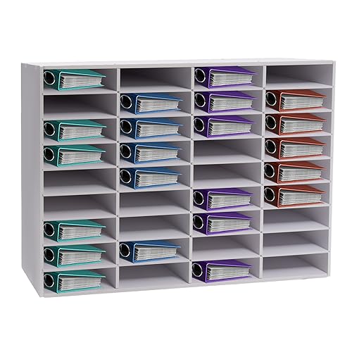 36 Compartment Literature Organizer, Office PVC File Sorter Desktop Mail Center Paper Storage Cabinet, Mailbox Paper Organizer Bear Weight 176lbs with Adjustable Shelves for Home Classroom (White)