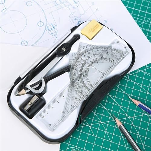 OREKPOT Professional Compass Set for Geometry – 7pcs Math Study Tool Kit with Ruler, Triangle, Protractor & Drawing Compass for Students & Teachers