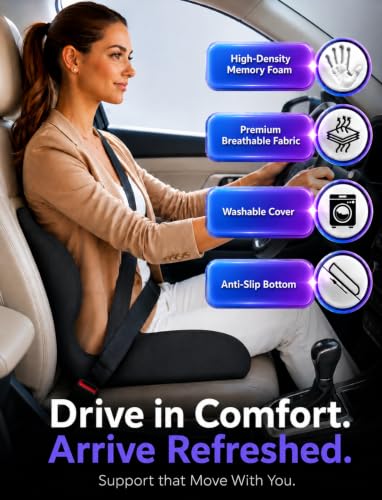 Ergonomic Memory Foam Seat Cushion for Office Chair, Car Seat, Dining, Gaming Chair & Wheelchair | Sciatica, Tailbone & Coccyx Pain and Pressure Relief | Lumbar & Lower Back Support Pillow One Piece