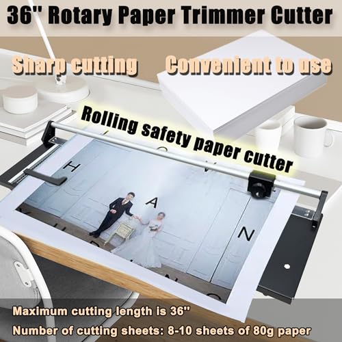 HQHAOTWU Paper Cutter Rotary Paper Trimmer with Sliding Blade Portable Paper Slicer Cutter 36" Craft Paper Cutter Manual Paper Cutting Tool with Clear Angle Line for Cutting Label Paper Film Photo