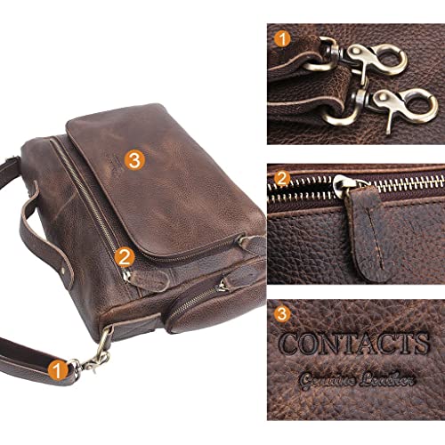 CGTENBS Mens Messenger Bag Satchel Briefcase Shoulder Bag Retro Distressed Business Computer Laptop Leather Messenger Bag