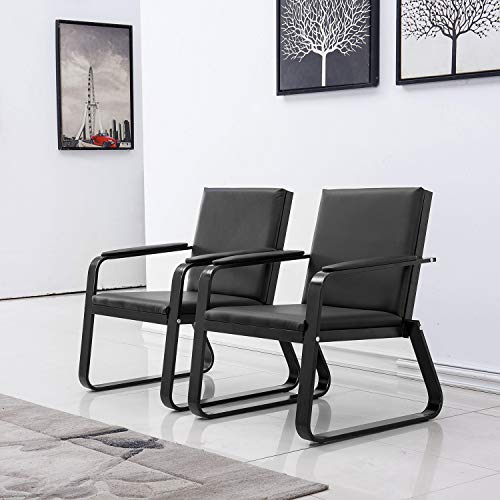 wonline 2Pcs Waiting Room Chair with Armrest Black PU Leather Office Furniture, Office Guest Seating Lobby Conference Reception Chairs for Airport Clinic Hospital Bank Salon Barber