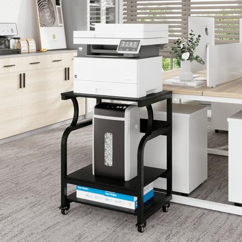 Natwind 3 Tier Large Printer Stand, 24"x20", with Charging Station,Black