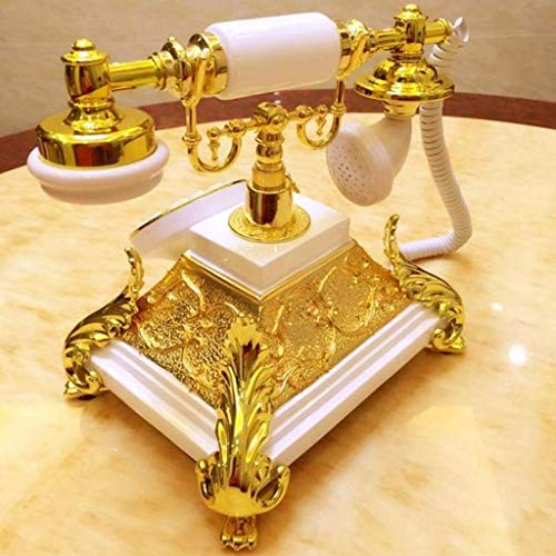 QUANGJN Phone Antique Telephone Gold White Retro Telephone Fashion European Leather Rope Backlht Hands-Free Caller ID Home Antique Landline White