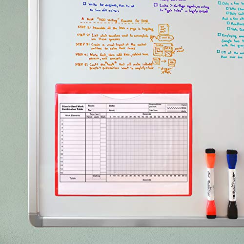StoreSMART – File Jacket with Magnetic Back - 25-Pack – Red Plastic Back, Clear Plastic Front - 8 1/2 x 11 - Lean / 5S / Six Sigma (FJ85PQRM-LEAN-25)