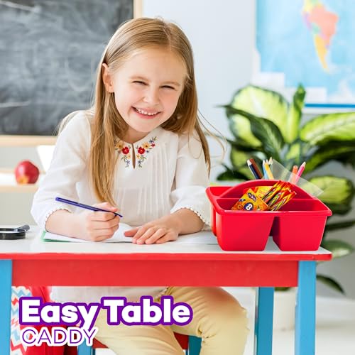 4E's Novelty Classroom Caddy Set of 6, Plastic Caddies for Supply, Caddy Organizer with Handle for Classroom, Rainbow Colors, Desk Caddies for Supplies Keep Desks and Work Stations Organized