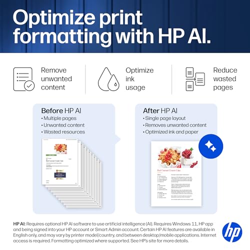 HP Smart Tank 7603 Wireless All-in-One Ink Tank Printer, Scanner, Fax, Copier with up to 3 Years of Ink Included, Best-for-Home Office, Cartridge-Free Refillable, AI-Capable (9B5D1A)