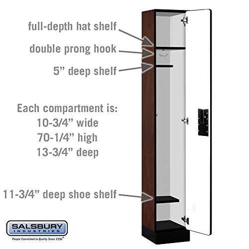 Salsbury Industries Single Tier Designer Wood Locker, Mahogany, 6' 1" x 15"