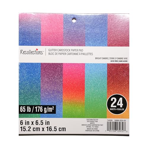 Recollections 6" x 6.5" Bright Ombre Glitter Cardstock Paper Pad - Acid and Lignin Free Paper for Scrapbooks, Arts & Crafts, 6 Pack