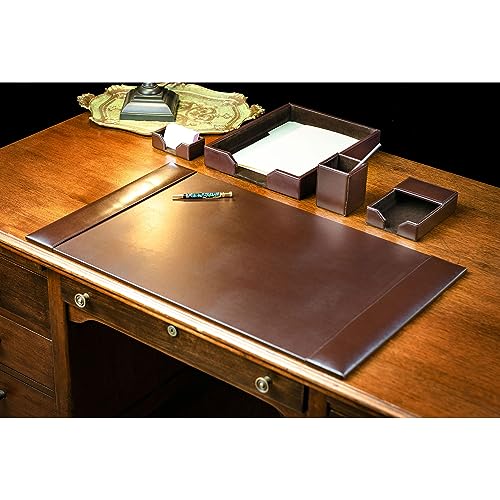 DACASSO Bonded Leather Desk Set - Luxury Leather Desk Pad & Organization Essentials - Executive Office Decor - Dark Brown, 5 Piece