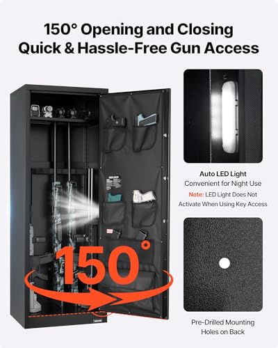 VEVOR 10-12 Gun Safe, Long Gun Cabinet for Rifles and Pistols, Quick Access Rifle Safe with 4 Pistol Pockets and 3 Adjustable Racks, Large Digital Cabinet with Key and Password Lock(Assembly Required)