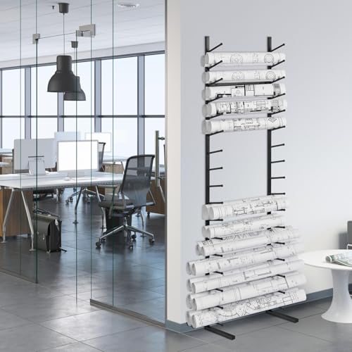 VEVOR Blueprint Storage Rack, Hanging Poster Display Rack 16-Tier, Vertical Blueprint Roll File Holder 2 Rolls/tire, Roll File Storage Rack for Blueprint Map Poster