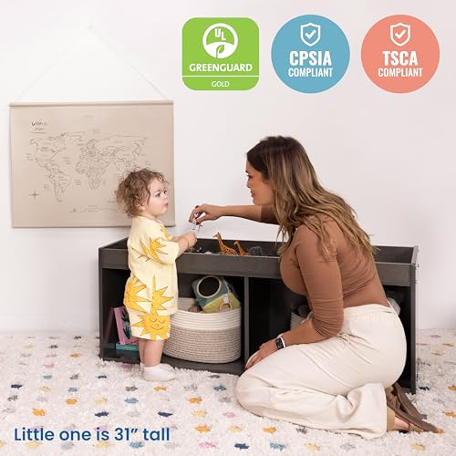 ECR4Kids Double-Sided Storage Cabinet, Activity Top and Mirror, Grey Wash