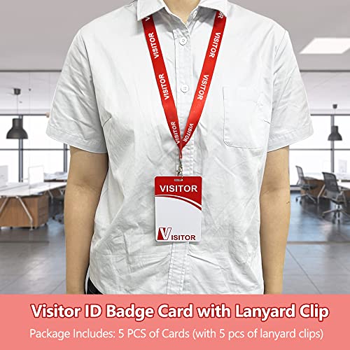 Visitor ID Badge Card with Lanyard Clip - Reusable Temporary Pass, Heavy Duty Plastic Name Tag for Company, School, Exhibition (25 Pcs)