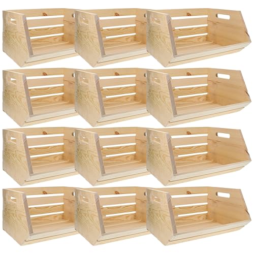 Make Market Stackable Wood Bin – 17.8" Unfinished Crate with Steel Accents for Custom Home Organization & Storage, Indoor Use Only, 12 Pack