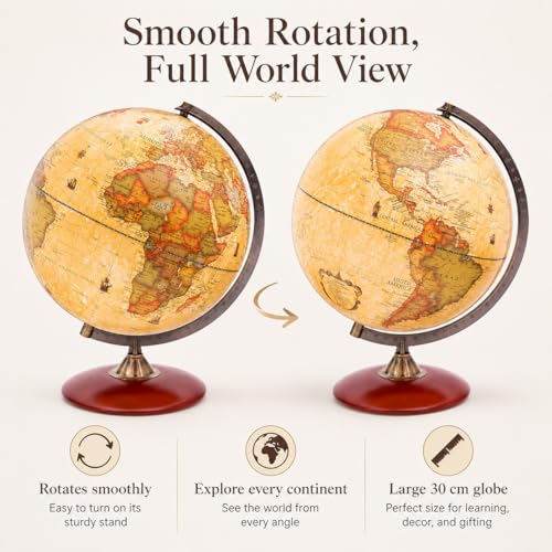 Exerz 12 Inches Antique World Globe Rotating Vintage Color Modern Map