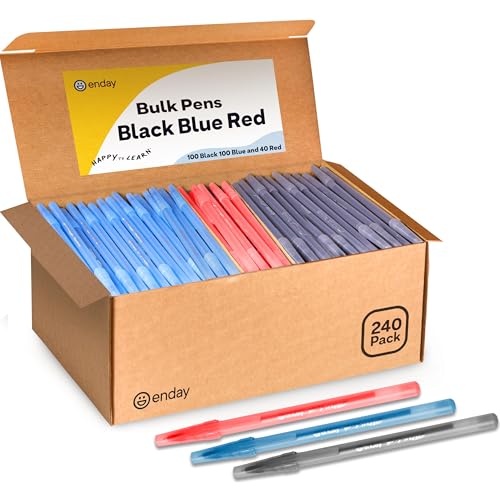 Enday Pens Bulk - 240 Pack (100 Black 100 Blue & 40 Red) Ballpoint Pens