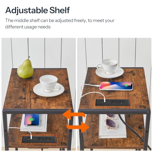 HOOBRO Computer Tower Stand, 3-Tier PC Tower Stand, PC Stand with Charging Station, Mobile CPU Stand Fits Most PC, Adjustable Shelf, for PC Tower, Printer, Home Office, Rustic Brown BF12UCJ01
