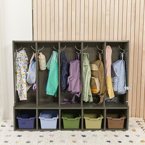 ECR4Kids Streamline 5-Section Toddler Coat Locker with Bench, Classroom Furniture, Grey Wash