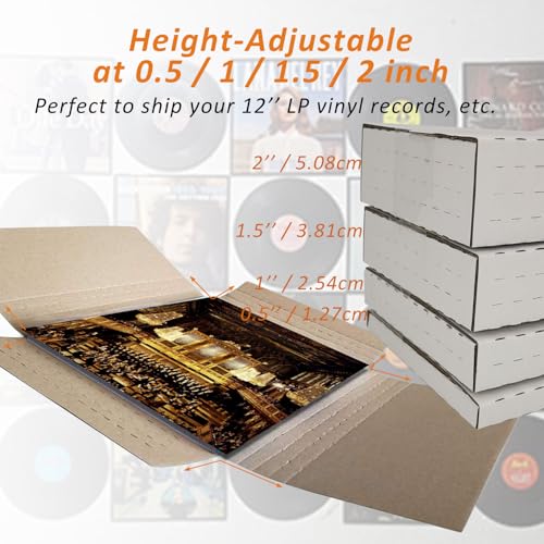 CH-BOX 100 Pack Vinyl Record Shipping Mailing Box Mailers for 12-inch Lp Album, 12.5" x 12.5" x 2", Height Adjustable Cardboard, White (EM1212-100)