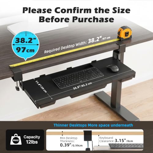 TECLUK Large Keyboard Tray Under Desk 33.5x11.4“ with 3 Drawer(Black)