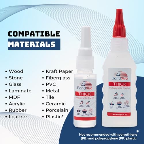 BondXtra 16 oz. Thick CA Glue for Woodworking, Premium Super Glue Kit for Wood Turning with Extra Bottles, Anti Clog Caps, Microtips, Thick Viscosity Cyanoacrylate for Plastic, DIY, Craft, Hobby, etc