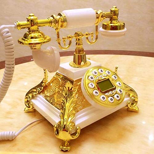 QUANGJN Phone Antique Telephone Gold White Retro Telephone Fashion European Leather Rope Backlht Hands-Free Caller ID Home Antique Landline White