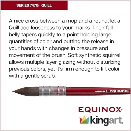 KINGART Equinox 747Q-2 Quill Paintbrush for Watercolor, Gouache, Inks, & Dyes, Size 2, Short Handle