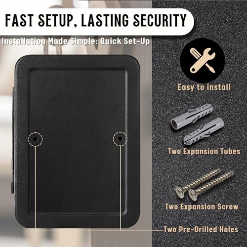 Flexzion Key Box Wall Mount with Code - Black Key Cabinet Lock Box Key Storage Box Wall Mount with Combination Lock, Secured Key Organizer Box with 48 Colored Key Holder for Homes, Office, Apartments