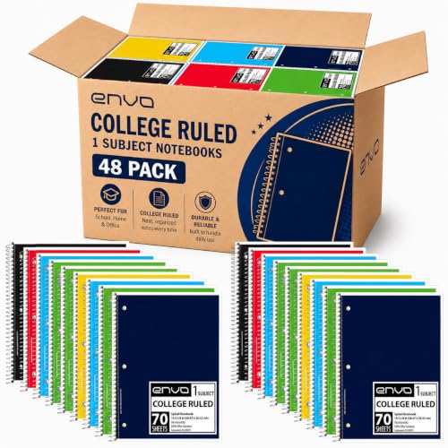 ENVO Spiral Notebook, 1 Subject, Spiral Notebook College Ruled, 8 x 10.5, Notebooks Bulk, School Supplies, Office Supplies, 70 Sheets, (48, College Ruled)