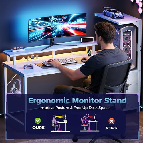 DUMOS 52” Reversible Gaming Computer Desk with Drawers and Power Outlet