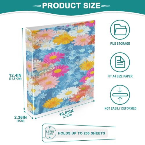 Xpdkjwd Quiet Beautiful Chrysanthemum 3 Ring Binder Can Hold 200 Letter Size Binders, Suitable for Home, Office, Dormitory, 2Pcs